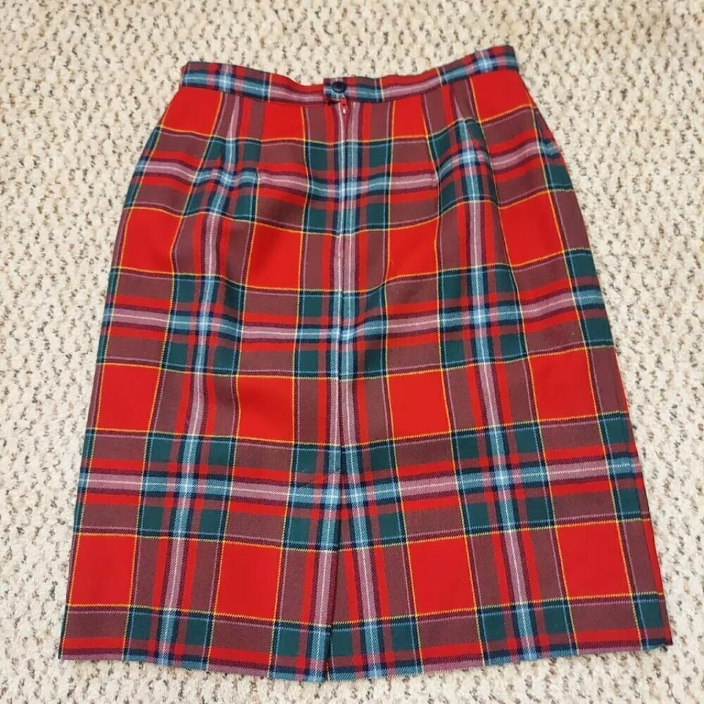 Vintage Charter Club 100% New Pure Wool Plaid Mini Pencil Skirt 14 Lined Red - Picture 4 of 12